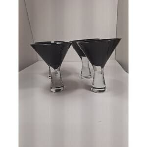 Set of 4 Midnight Amethyst,  Black and Clear Martini Glasses.